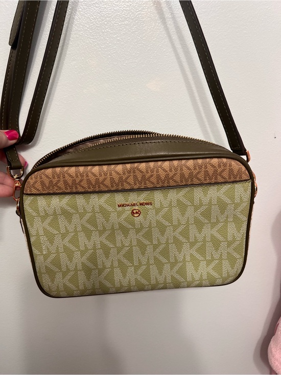 Michael Kors Handbags - Michael Kors Olive & Beige Logo Crossbody with Gold Hardware